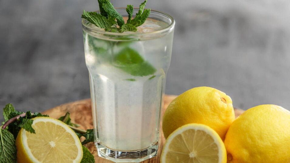 Minze mit Limone im Glas auf Tisch